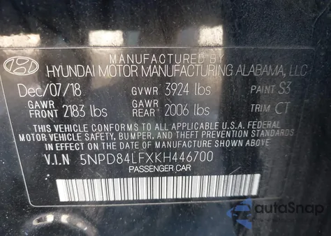 2019 Hyundai Elantra Value Edition z USA, uszkodzony, nr VIN 5NPD84LFXKH446700